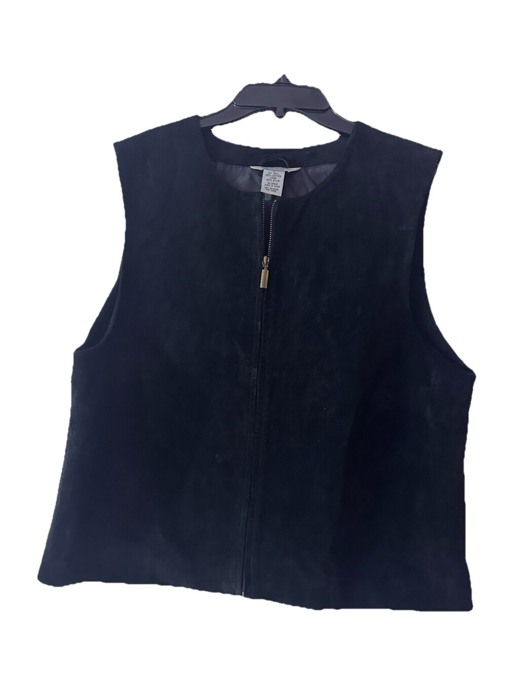 Vintage Stonebridge Womens L Black Suede Leather Vest Zip Front 90s Y2